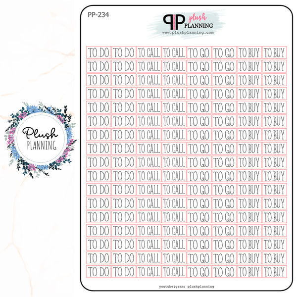 To Do, To Call, To Go, To Buy Planner Stickers