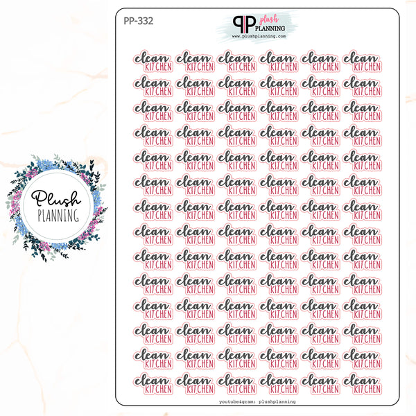 Clean Kitchen Script Planner Stickers, Plush Planning