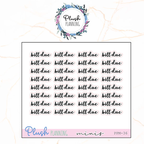 Bill Due Scripts Planner Stickers