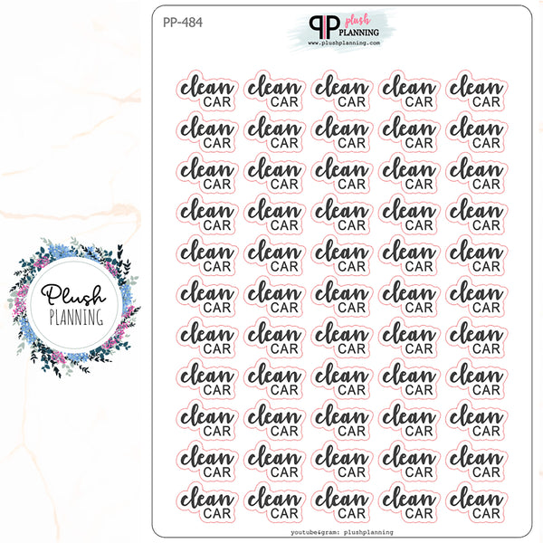 Clean Car Script Planner Stickers, Plush Planning