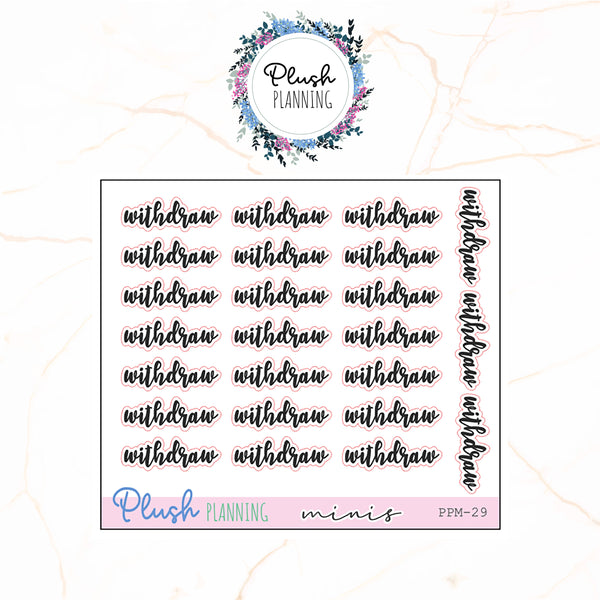 WITHDRAW SCRIPTS Planner Stickers, Minis Collection