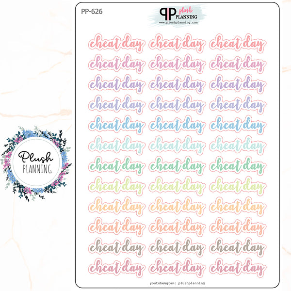 Cheat Day Script Planner Stickers, Mix Colors, Plush Planning