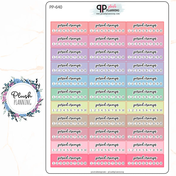 Period Cramps PAIN Level Tracker Planner Stickers, Pain Scale Level