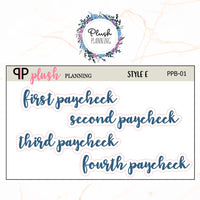 First Paycheck, Second Paycheck, Third Paycheck, Fourth Paycheck Scripts Planner Stickers