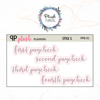 First Paycheck, Second Paycheck, Third Paycheck, Fourth Paycheck Scripts Planner Stickers