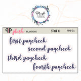 First Paycheck, Second Paycheck, Third Paycheck, Fourth Paycheck Scripts Planner Stickers