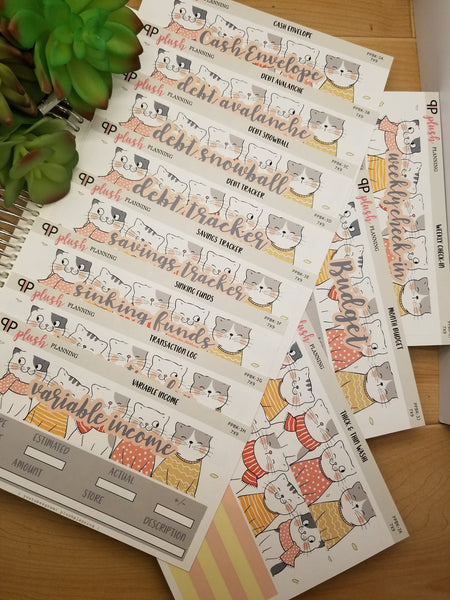 COMPLETE Budget Kit Planner Stickers Kit, Kitty Cats Design, Thin and Thick Washi