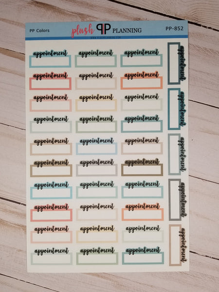 Appointment Script Label Planner Stickers, PP Mix Colors, Removable Stickers, Plush Planning