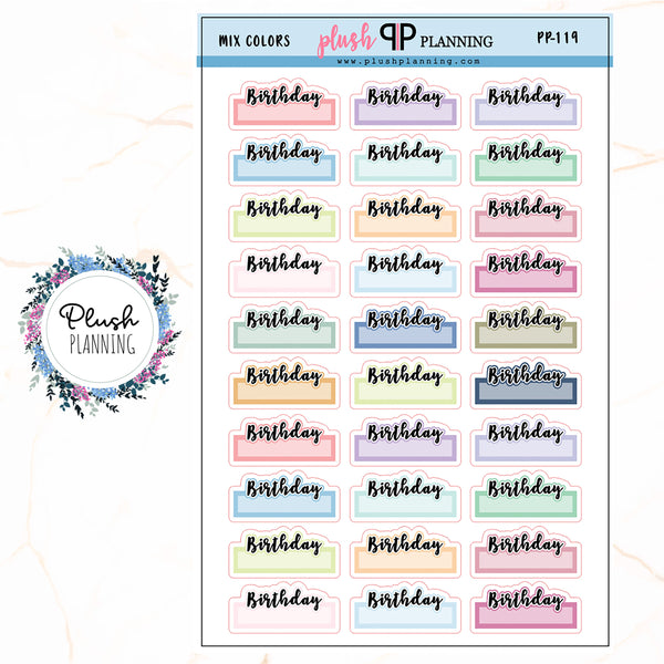 Birthday Script Box Planner Stickers