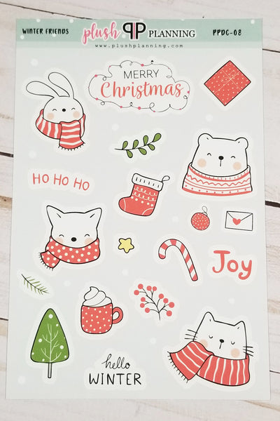 Winter Friends Mix Deco Sheet, Cute Cat, Animal Friends, Winter Holiday, Scrapbooking