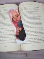 Pink Hair Girl Anime Bookmark, Rounded Corners