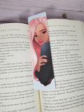 Pink Hair Girl Anime Bookmark, Rounded Corners