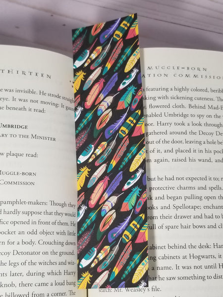 Colorful Feathers Bookmark, Rounded Corners