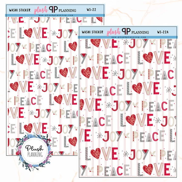 Washi Strips Deco Planner Stickers, Decorative Stickers, Christmas Edition Style 22, Love Peace Joy