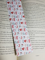 PEACE LOVE JOY Pattern, Holiday Patter Bookmark, Rounded Corners