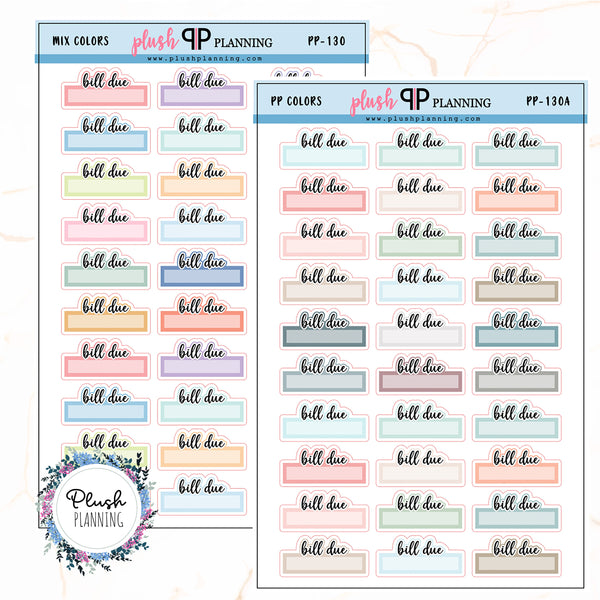 Bill Due Script Box Planner Stickers