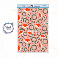 Washi Strips Deco Planner Stickers, Decorative Stickers, Christmas Edition Style 16, Wreaths and Hats