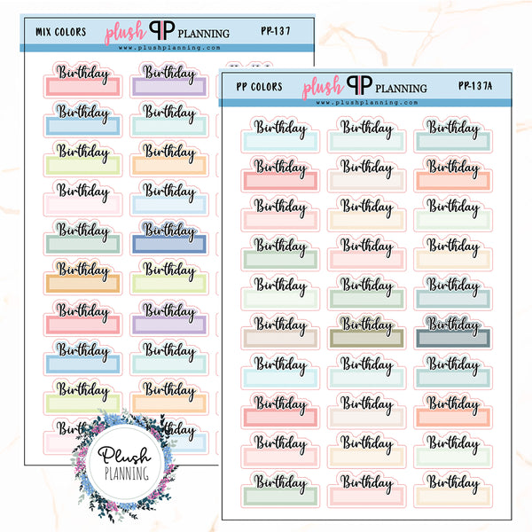 Birthday Script Box Planner Stickers