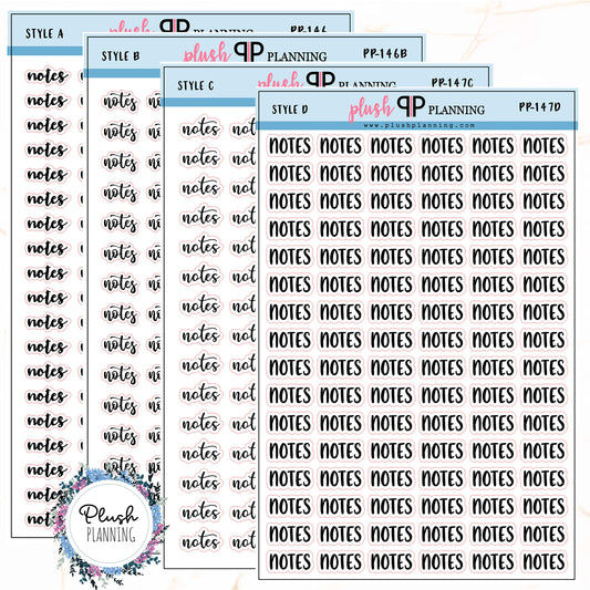 NOTES Script Planner Stickers, Black Color, Different Styles