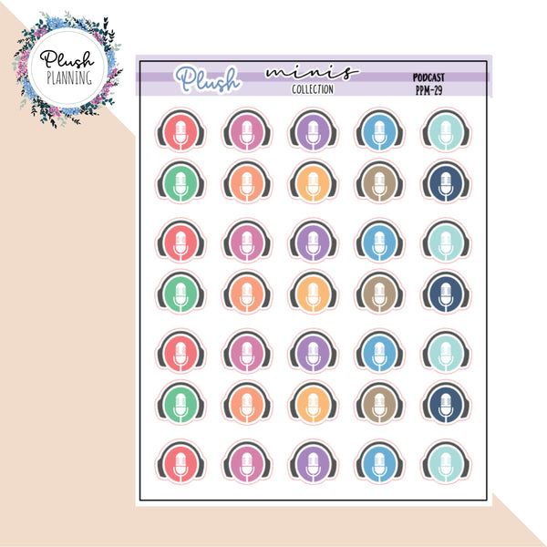 Podcast Icon Tracker Planner Stickers, Mix Colors, Mini Collection