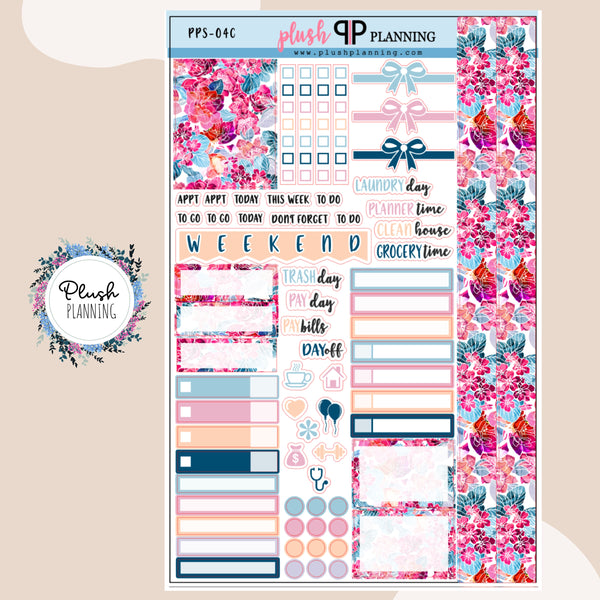 Bright Pink Floral Design 3 Sampler Planner Stickers