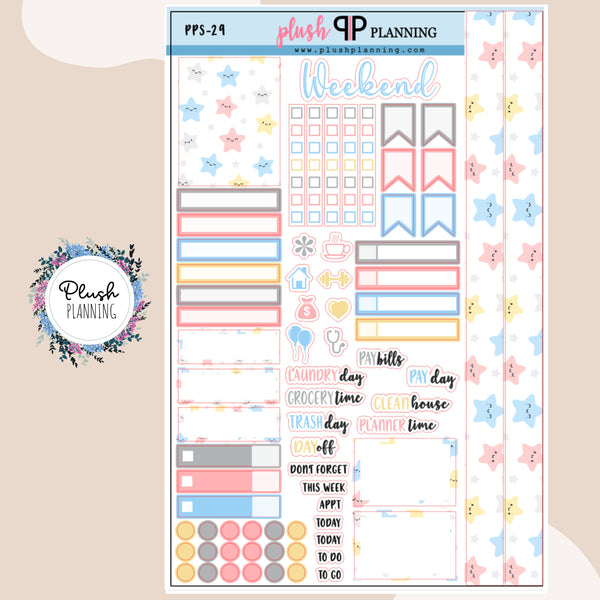 Cute Kawaii Stars Sampler Planner Stickers, Kawaii Theme