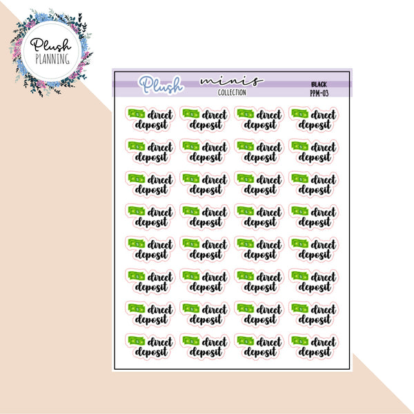 Direct Deposit Script Tracker Planner Stickers, Minis Collection