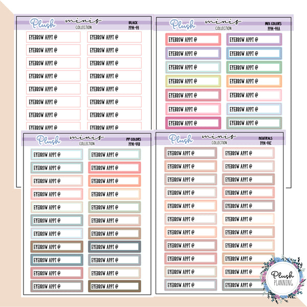 Eyebrow Appt Label Tracker Planner Stickers