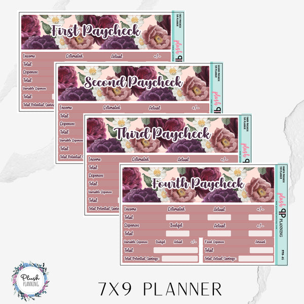 7x9 Planner Paycheck Budget Kit (1-4) or Singles Planner Stickers, Floral Design Color