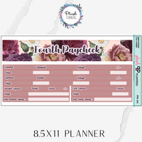 8.5x11 Paycheck Budget Kit (1-4) or Singles Planner Stickers, Floral Design Color