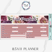 8.5x11 Paycheck Budget Kit (1-4) or Singles Planner Stickers, Floral Design Color