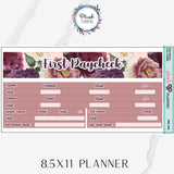 8.5x11 Paycheck Budget Kit (1-4) or Singles Planner Stickers, Floral Design Color