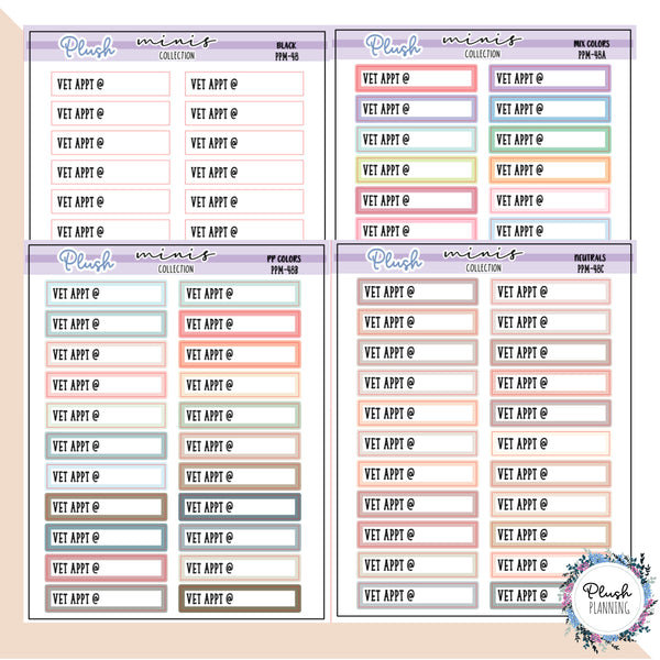 VET Appt Label Tracker Planner Stickers, Black, Mix Colors, PP Colors, Neutrals, Mini Collection