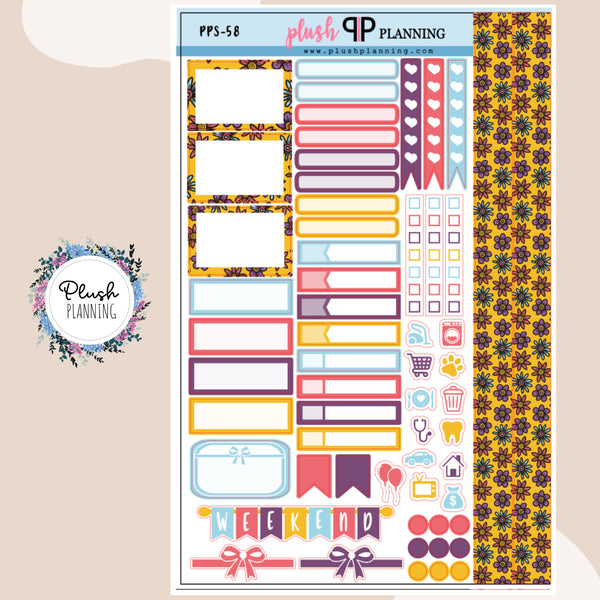 Cartoon Daisy Floral Design Planner Stickers Sampler, Floral Pattern Design, Removable Stickers, Plush Planning