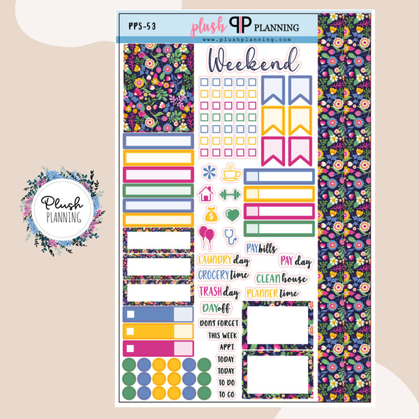 Bright Colors Floral Design Planner Stickers Sampler