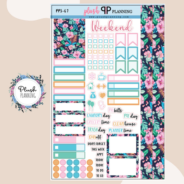 Tropical Floral Sampler Planner Stickers, Floral Pattern