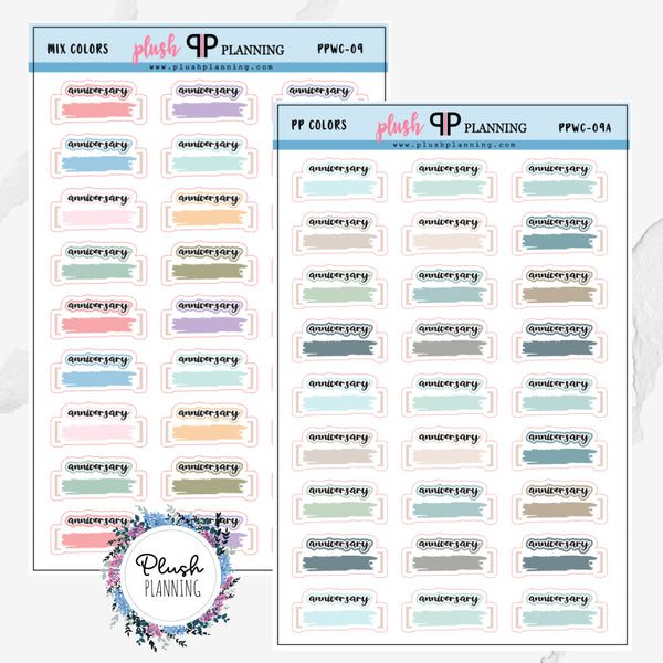 Anniversary Bracket Watercolor Swatch Design Planner Stickers