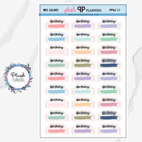 Birthday Bracket Watercolor Swatch Design Planner Stickers