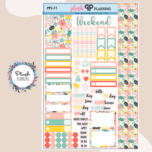 Summer Fruit Vibes Pattern Sampler Planner Stickers, Fruit Pattern