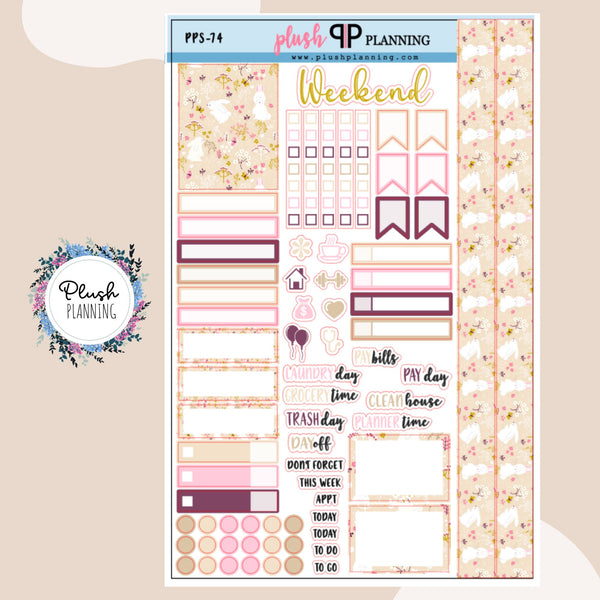 Cute Little Rabbit Pattern Sampler Planner Stickers