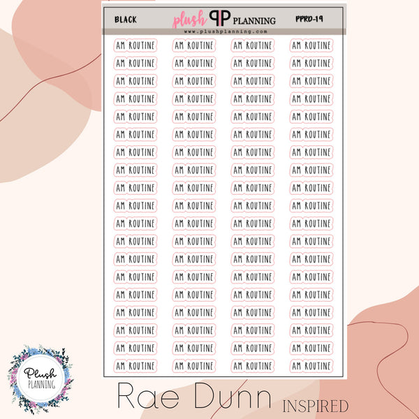 AM Routine and PM Routine SCRIPT Planner Stickers, Rae Dunn Inspired, Farmhouse Font