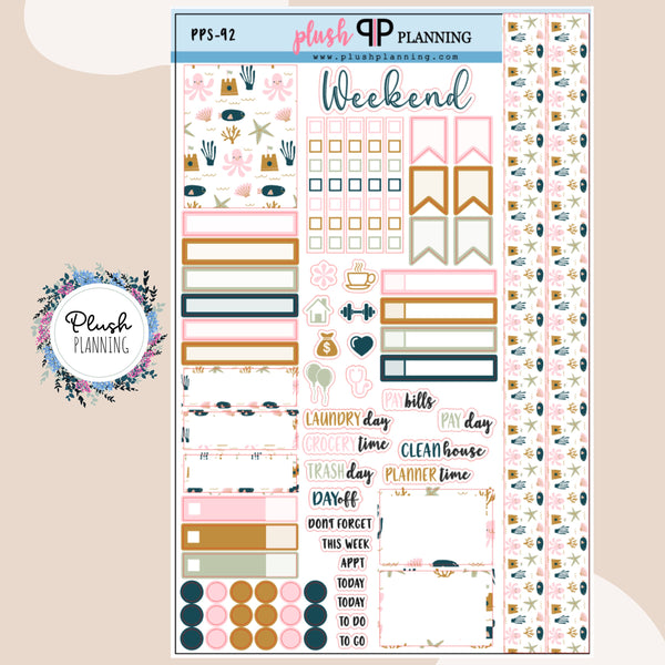 Cute Underwater Friends Summer Essentials Planner Stickers, Beach Pattern