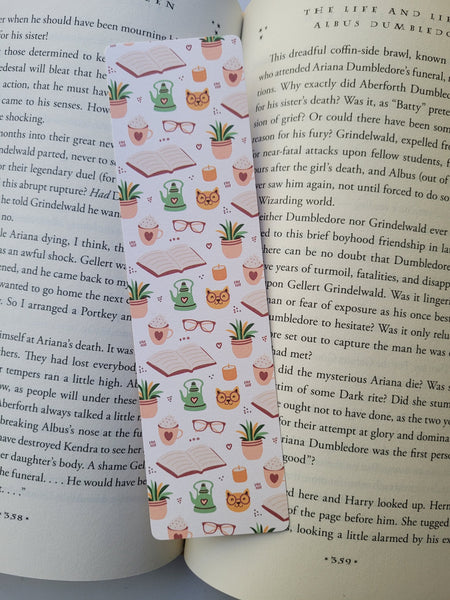 Books, Cats, and Plants Design Bookmarks