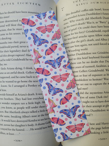 Butterfly Pattern Bookmark, Butterfly Pink and Blue Pattern, Rounded Corners