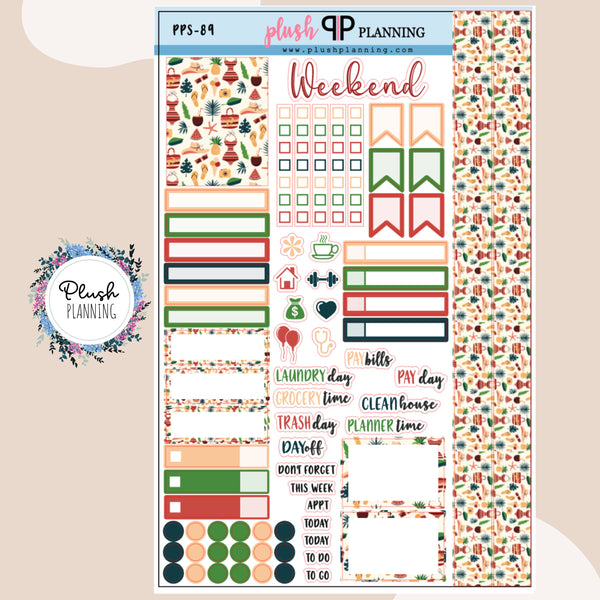 Tropical Deep Tone Summer Essentials Planner Stickers, Beach Pattern, Summer Pattern