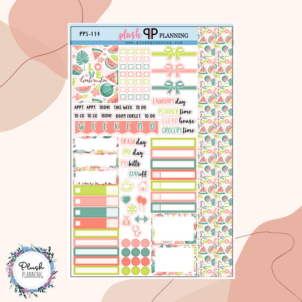 Cute Watermelon Pattern Sampler Planner Stickers, Kawaii Theme, Watermelon Theme