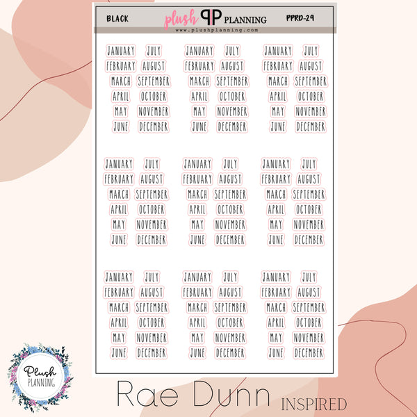 Months of the Year Planner Stickers, Rae Dunn Inspired