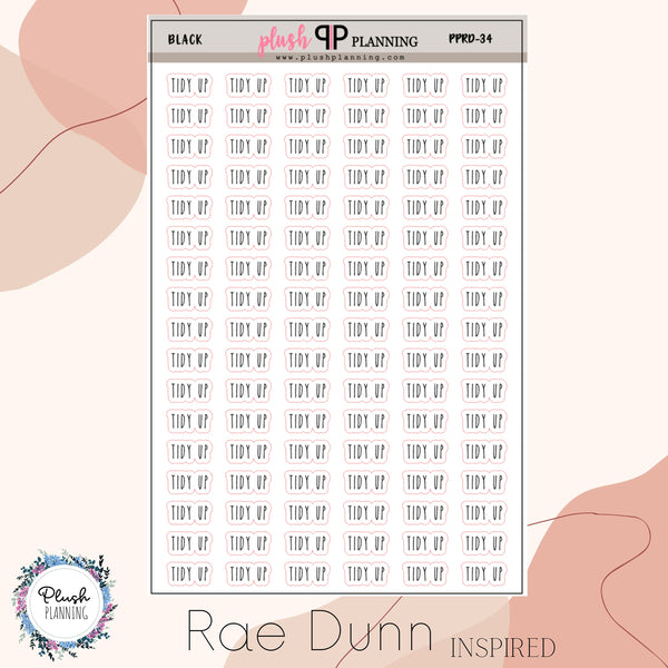 Tidy Up Script Planner Stickers, Rae Dunn Inspired