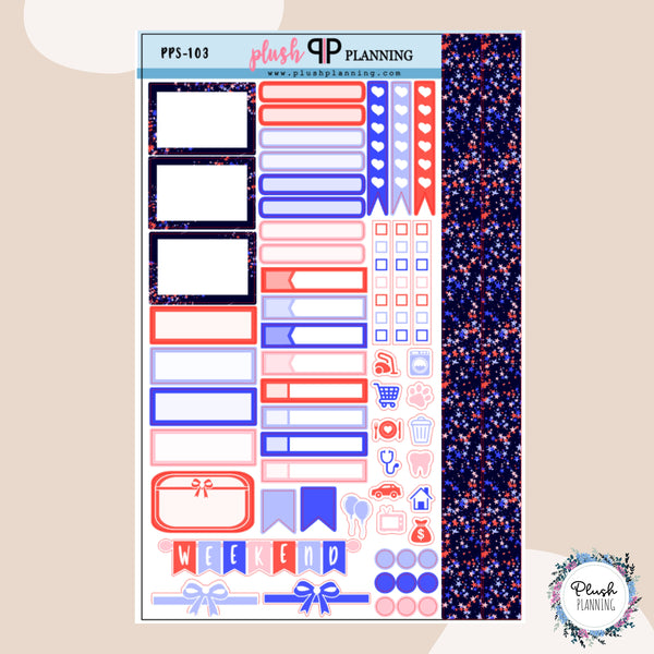 Blue and Red Sprinkles 4th of July Theme Planner Stickers