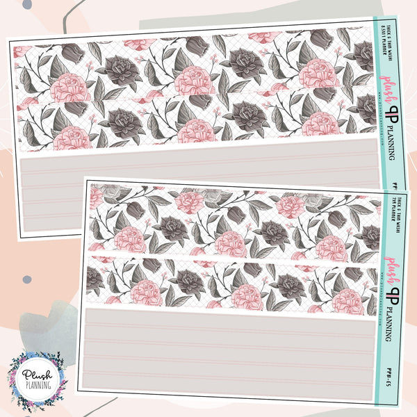 7x9 or 8.5x11 Planner Stickers Washi Stickers, Pink and Gray Floral Washi